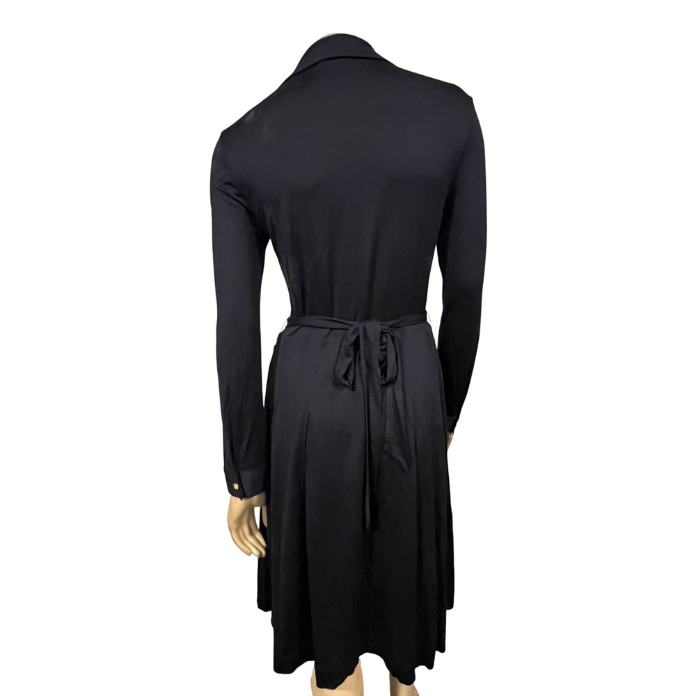 Tory Burch Navy Jersey Long Sleeve Shirt Dress Gold Logo Button Belted Preppy M - Picture 9 of 10